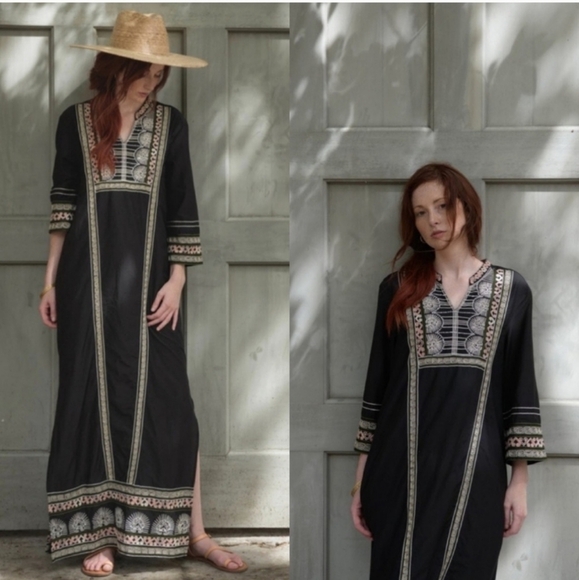 NWT Souk Indigo Mabel Boho Ethic Embroidered Stitch Modest Maxi Dress - Picture 4 of 15